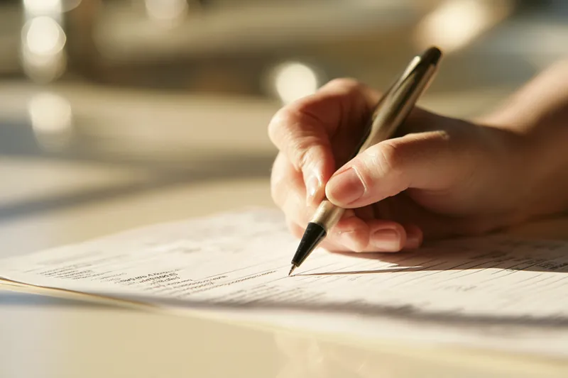Hand marking line items on an itemized medical bill with a pen on a kitchen table, checking charges to protect a money stash